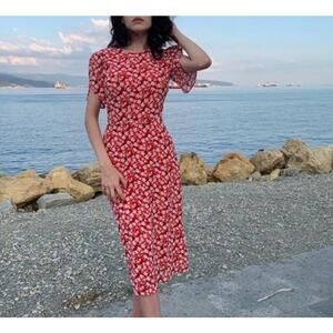 Reformation Andre Floral Crepe Midi Dress in Nina Red‎ Size 6